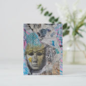 Ein steinernes Gesicht Abstracter Mixed-Media-Coll Postkarte (Stehend Vorderseite)