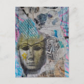 Ein steinernes Gesicht Abstracter Mixed-Media-Coll Postkarte (Vorderseite)
