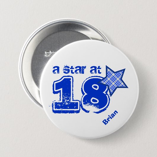 Ein Stern bei BLAUER KARIERTER Geschenk-Sammlung Button (Vorne & Hinten)