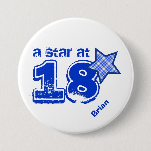 Ein Stern bei BLAUER KARIERTER Geschenk-Sammlung Button (Vorderseite)