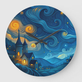 Ein Sternenhimmel über den Hütten des Landes Große Wanduhr