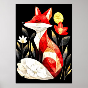 Ein stilisierter Rotfuchs mit geschlossenen Augen Poster