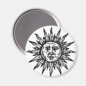 Ein stilisiertes Schwarz-Weiß-Sonnenzeichen Magnet (Vorderseite/Rückseite)