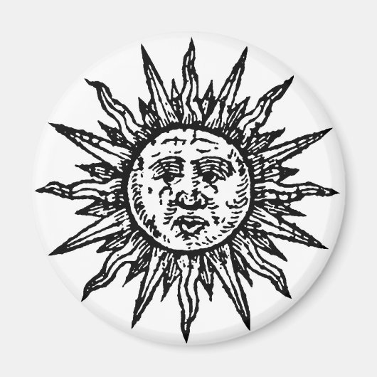 Ein stilisiertes Schwarz-Weiß-Sonnenzeichen Magnet (Vorne)
