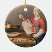 Ein Stillleben des Fleisches und der Fische mit Keramikornament (Hinten)