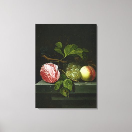 Ein Stillleben mit Rose, Trauben und Pfirsich Leinwanddruck (Vorderseite)