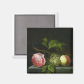 Ein Stillleben mit Rose, Trauben und Pfirsich Magnet (Vorderseite/Rückseite)