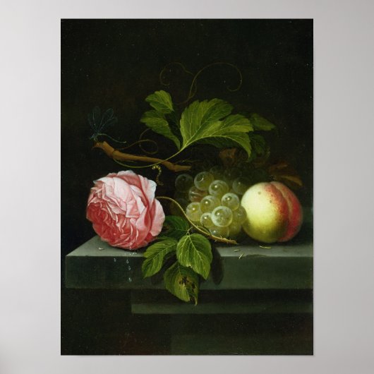Ein Stillleben mit Rose, Trauben und Pfirsich Poster (Vorne)