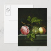 Ein Stillleben mit Rose, Trauben und Pfirsich Postkarte (Vorne/Hinten)