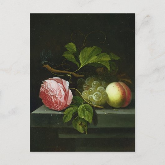 Ein Stillleben mit Rose, Trauben und Pfirsich Postkarte (Vorderseite)