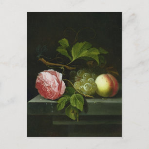 Ein Stillleben mit Rose, Trauben und Pfirsich Postkarte