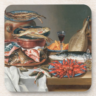 Ein Stillleben von ein Fisch-, Forelle-und Getränkeuntersetzer