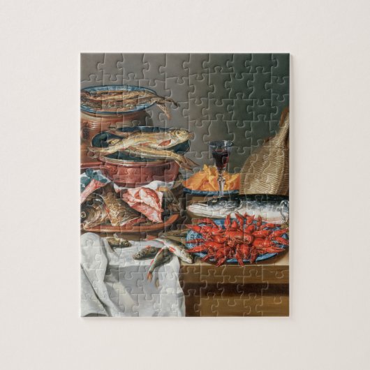 Ein Stillleben von ein Fisch-, Forelle-und Puzzle (Vertikal)
