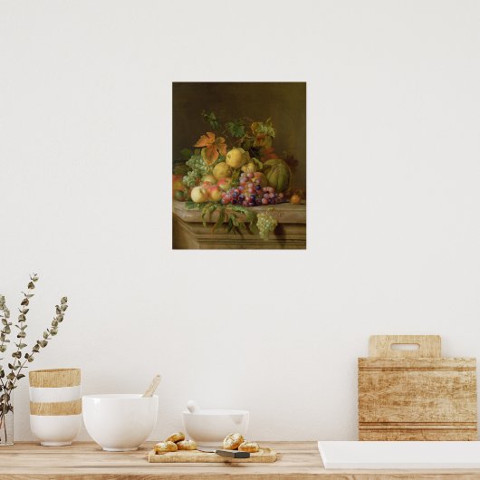 Ein Stillleben von Melonen, Trauben und Pfirsichen Poster (Küche)