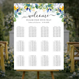 Ein stilvolles, blumengelb-blaues Hochzeitsdiagram Poster