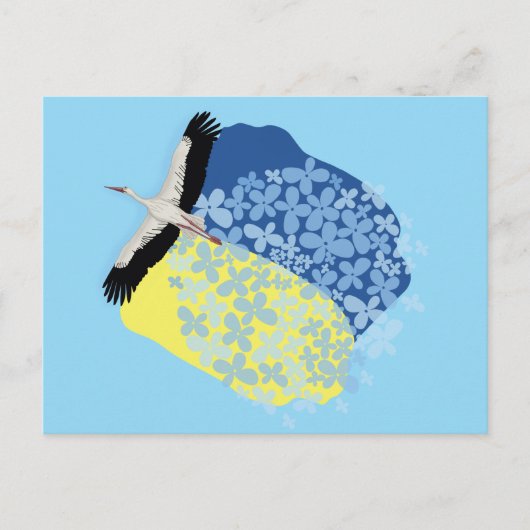 Ein Storch trägt eine ukrainische Flagge Postkarte (Vorderseite)