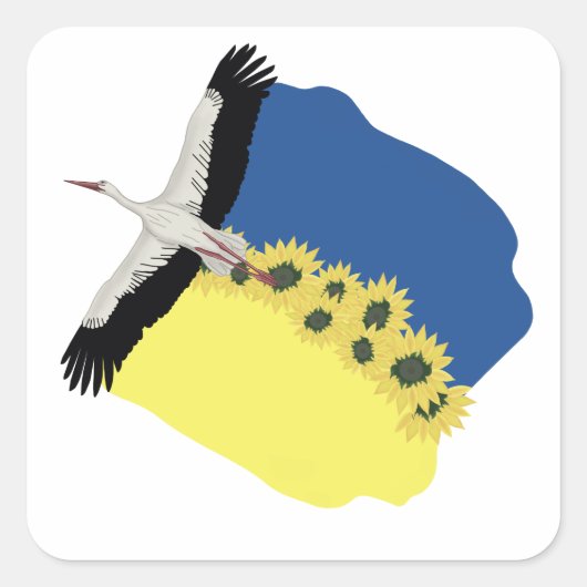 Ein Storch trägt eine ukrainische Flagge Quadratischer Aufkleber (Vorderseite)