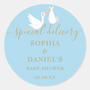Ein Storchenpaar-Baby-Shower mit besonderer Liefer Runder Aufkleber