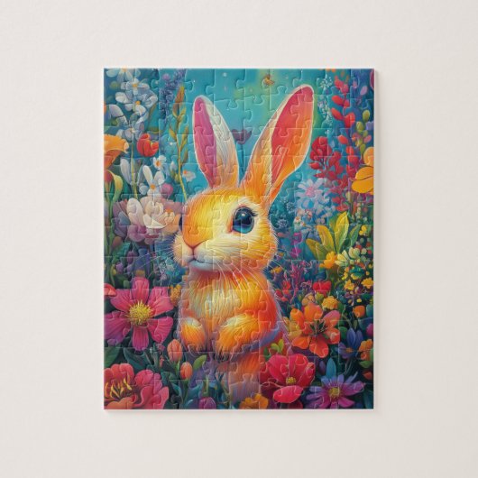 Ein strahlender Hase in einem lebendigen Garten Puzzle (Vertikal)
