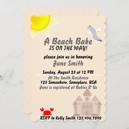 Ein Strandbabe ist unterwegs! Einladung (Vorne/Hinten)