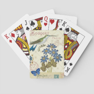 Ein Strauß blauer Blumen, Vögel und Schmetterlinge Spielkarten