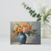 Ein Strauß Blume in einer blauen Vase-Postkarte Postkarte (Stehend Vorderseite)
