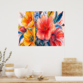 Ein Strauß wunderschöner blühender Blumen an einer Poster (Küche)