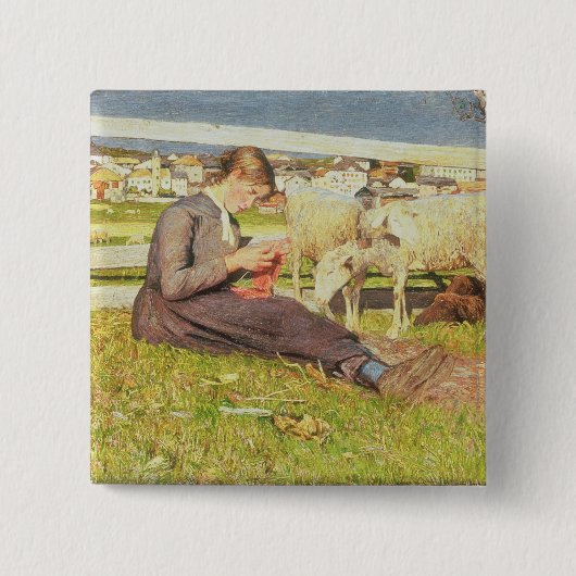 Ein strickendes Mädchen, 1888 (Öl auf Leinwand) Button (Vorderseite)