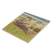 Ein strickendes Mädchen, 1888 (Öl auf Leinwand) Fliese (Seite)