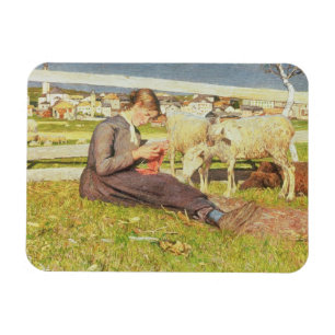 Ein strickendes Mädchen, 1888 (Öl auf Leinwand) Magnet