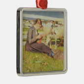 Ein strickendes Mädchen, 1888 (Öl auf Leinwand) Silbernes Ornament (Rechts)