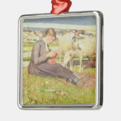 Ein strickendes Mädchen, 1888 (Öl auf Leinwand) Silbernes Ornament (Links)