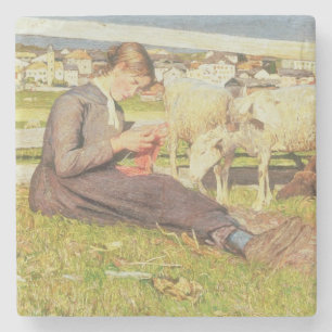 Ein strickendes Mädchen, 1888 (Öl auf Leinwand) Steinuntersetzer