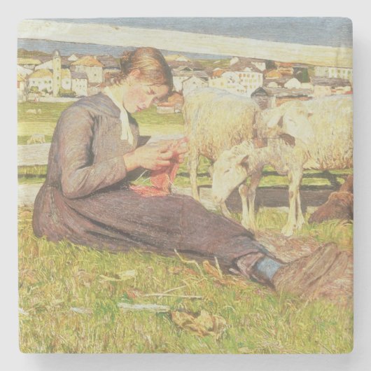 Ein strickendes Mädchen, 1888 (Öl auf Leinwand) Steinuntersetzer (Vorderseite)