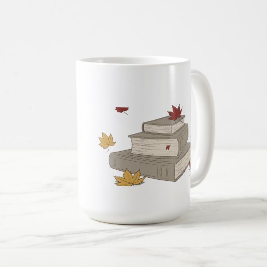 Ein Stück Bücher und Herbstblätter - Gemütlich les Kaffeetasse (VorderseiteRechts)