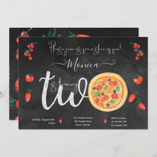 Ein Stück Spaß, zweiter Geburtstag Einladung (Vorne/Hinten)