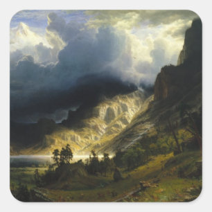 Ein Sturm im Rocky Mountains Bierstadt Quadratischer Aufkleber