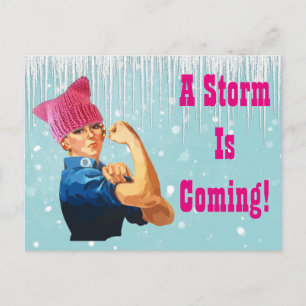 "Ein Sturm kommt" mit Rosie in rosa Hut Postkarte