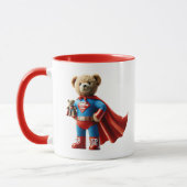 Ein Superheld-Bär hält einen Teddybär. Tasse (Links)