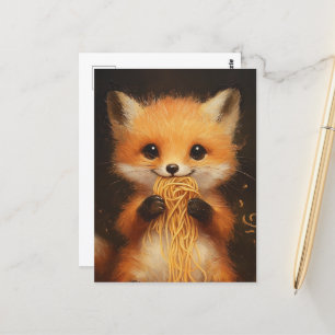 Ein superniedlicher, roter Fuchs, der Spaghetti is Postkarte