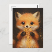 Ein superniedlicher, roter Fuchs, der Spaghetti is Postkarte (Vorne/Hinten)