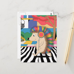 Ein surrealer Igel hört Musik Postkarte