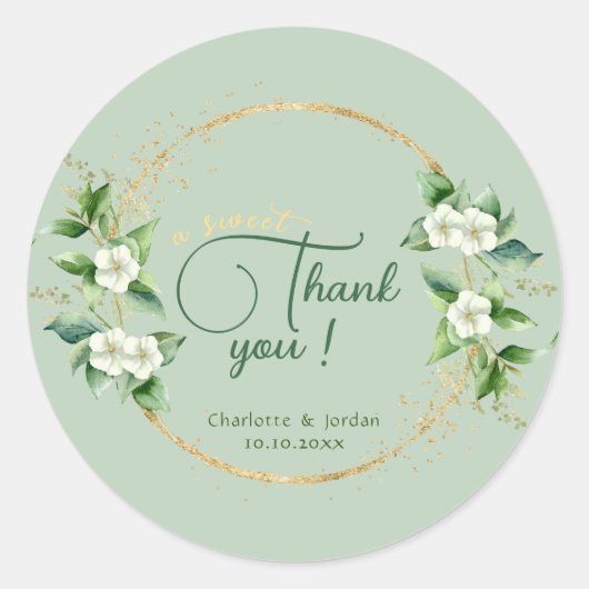 Ein süß Dankeschön an Gold Grüne Eukalyptus Weddin Runder Aufkleber (Vorderseite)