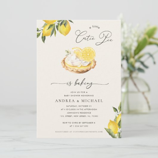 Ein Süsse Pie backt Lemon Pie Cream Baby Dusche Einladung (Stehend Vorderseite)