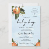 Ein süßer Baby Boy ist auf dem Weg Clementine Oran Einladung (Vorderseite)