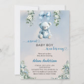 Ein süßer Baby-Boy ist unterwegs - Baby-Dusche. Einladung (Vorderseite)