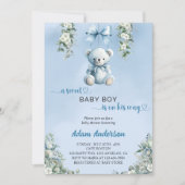 Ein süßer Baby-Boy ist unterwegs - Baby-Dusche. Einladung (Vorderseite)