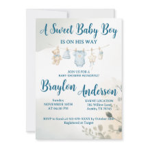Ein süßer Babyjunge ist auf dem Weg Baby Shower