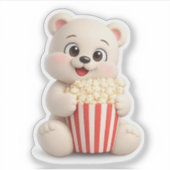 Ein süßer Bärchen-Charakter, der Popcorn isst. Aufkleber (Vorderseite)