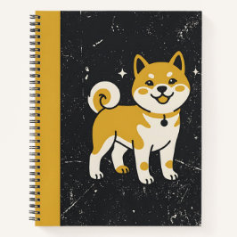 Ein süßer Cartoon-Shiba-Inu mit braunem und weißem Notizblock